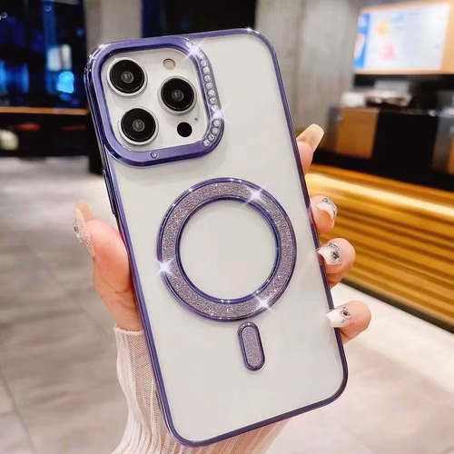Funda Case Para Iphone Magnética Trasparente Con Brillos Lila Iphone 14 Pro