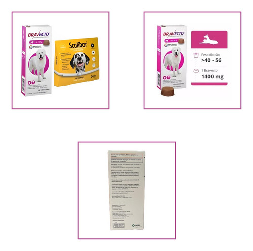 Kit Bravecto 40 A 56kg Coleira Scalibor G 65cm