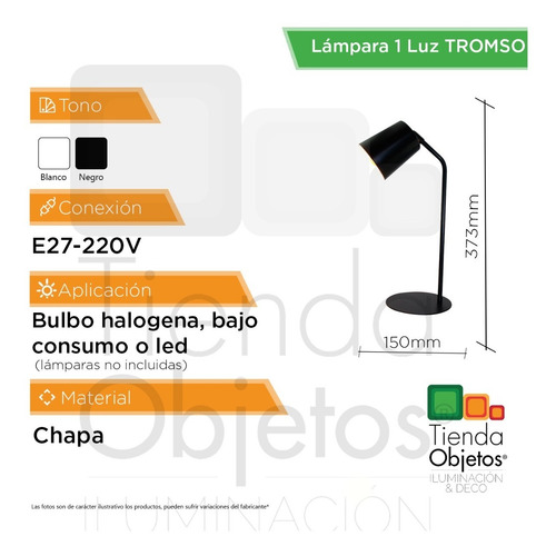 Imagen 3 de 10 de Lámpara De Mesa Tromso E27 Bulbo Deco Blanco Negro
