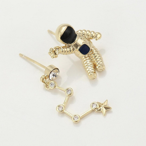 Bellos Aretes Astronauta Estrellas Swarovski Oro 14k Lam