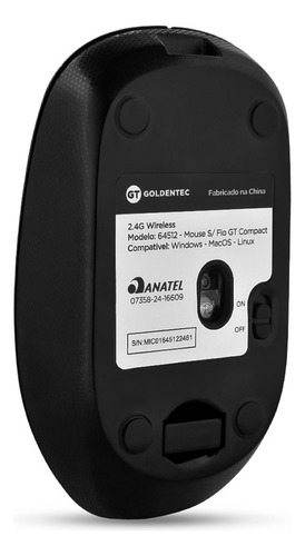 Mouse Sem Fio Usb Óptico Goldentec Compact Recarregável