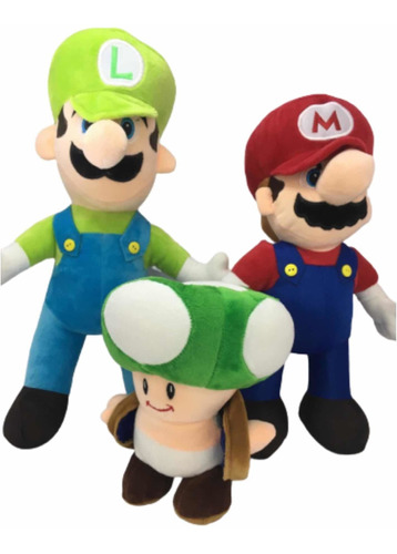 Mario Bros 40cm Luigi Más Honguito De Peluche Los 3 En Set