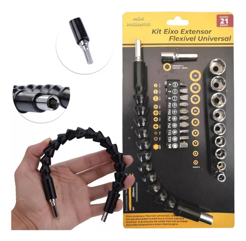 2 Kit Broca Extension Flexible Taladro 21 Piezas Dados Punta