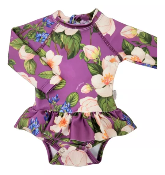 Traje De Baño Mini Anima Entera Proteccion Uv Flores Malva