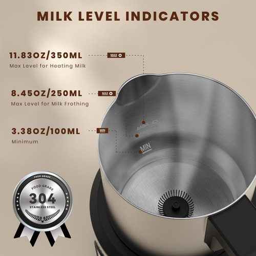 Batedor De Leite Frossvt 4 Em 1 Elétrico 350ml Em Aço Inoxid