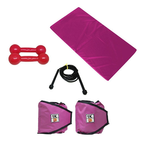 Kit Colchonete Rosa+ Par De Caneleira+ Par De Halter+ Corda