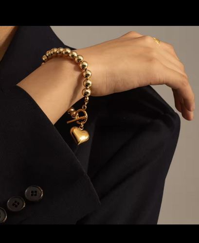 Brazalete Con Dije De Corazón Dorado 5 Cm 20 Cm