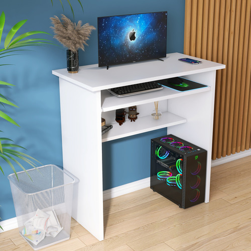 Mesa Para Computador Branca Com Suporte De Teclado Retrátil