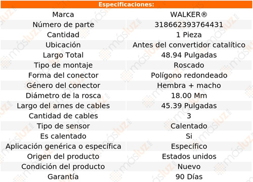Sensor Ox O2 Antes Cc P/ Audi 80 L5 2.3l 91/92 Walker