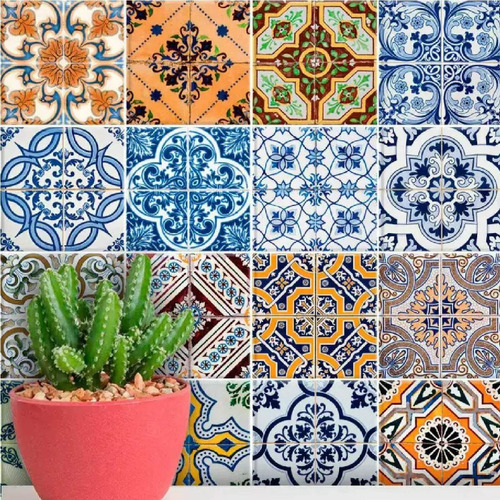 6 Adesivo Papel Parede Kit Azulejo Ladrilhos Portugues