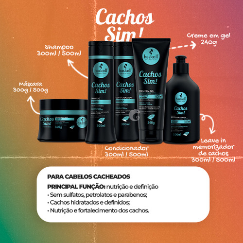 Kit Haskell Cachos Sim Shampoo E Condi 300ml + Dose Mandioca