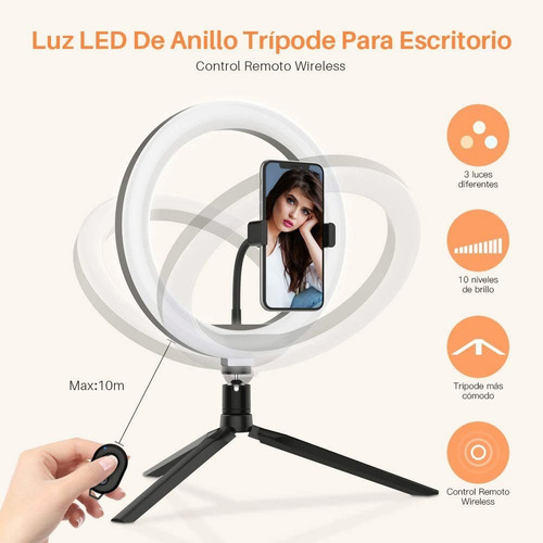 Luz De Anillo Led 26cm 3 Colores Wireless Control Remoto