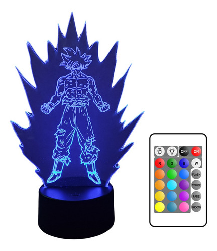 Lampara Led 3d Acrílico Goku Dragon Ball Z Negro Blanco