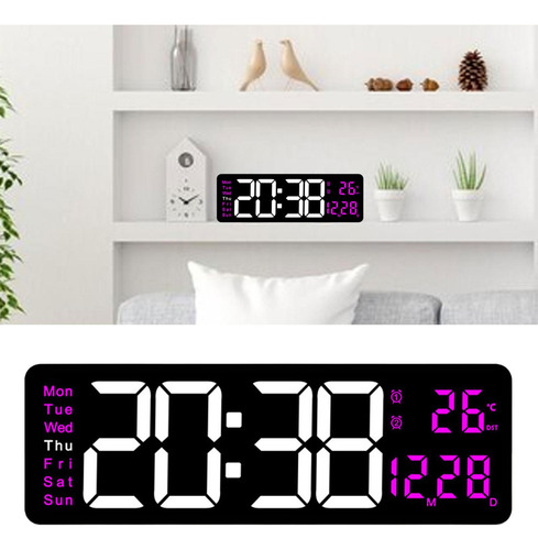 . Reloj De Pared Digital, Luz Nocturna Colorida, Control