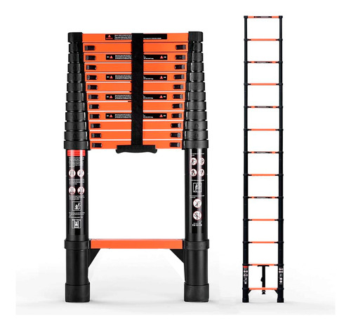 Escalera Telescopica 5,1m Acero Con Carbono 13 Escalones Negro