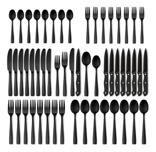 Juego De Cubiertos Hiware De 48 Piezas, Acero Inox, Negro