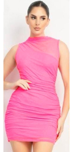 Vestido Corto Drapeado Stretch Lycra Transparencias Fresco