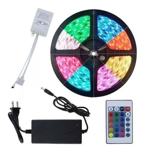 Tira Luces Led Rgb Con Transformador Exterior Autoadhesivas