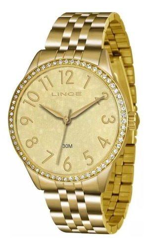 Relógio Lince Dourado Feminino Com Pedras Lrgj048l Original