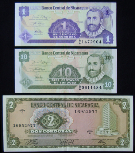 Antiguos Billetes Nicaragua S/ Circ. (los 3 Billetes). 55010