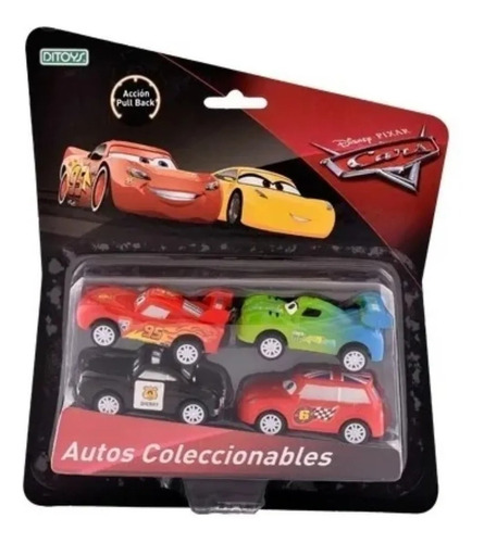 Cars Set 4 Autitos Con Rayo Mcqueen Y Mate Pull Back Ditoys