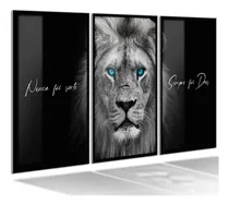 Comprar Trio Quadros Decorativos Leão Mosaico Fé Sala Quarto