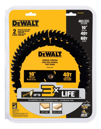 Discos Sierra 10' Dewalt Pack 40 Y 60 Dientes / Eje 16mm