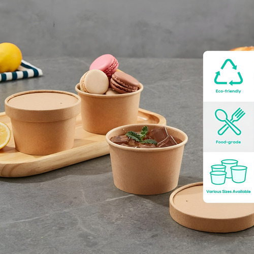 X50 Potes Contenedor De Alimentos Pote Kraft C/tapa 12oz Bowl Sopa Pote Kraft 350ml Ensaladera Bowl Ensalada Potes Para Colaciones Bowl Kraft Potes Bowls Contenedor De Alimentos Envases Pasteleriuscl
