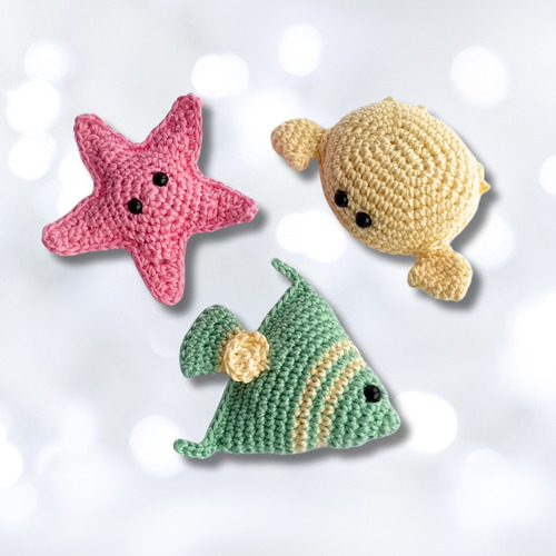 Kit Com 3 Mini Animais Marinhos Peixe Estrela Siri Decoração