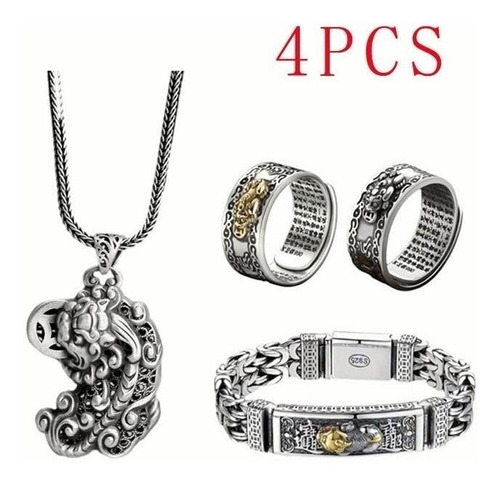 Colgante Feng Shui Pixiu 4 Piezas +brazalete Amuleto