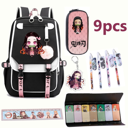 Mochila De 9 Piezas Demon Slayer Con Estuche Kamado Nezuko