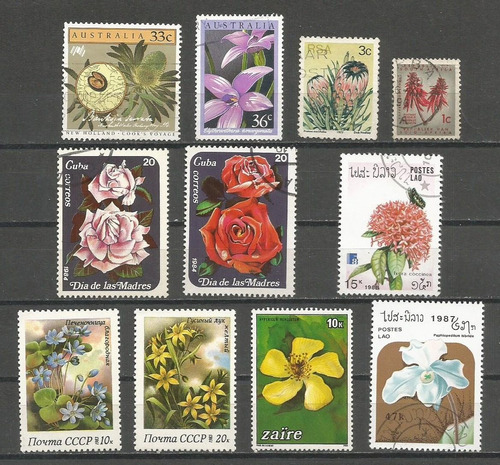 Selos Do Mundo,lote Com 11 Selos Flora/flores 1977/88,usado.