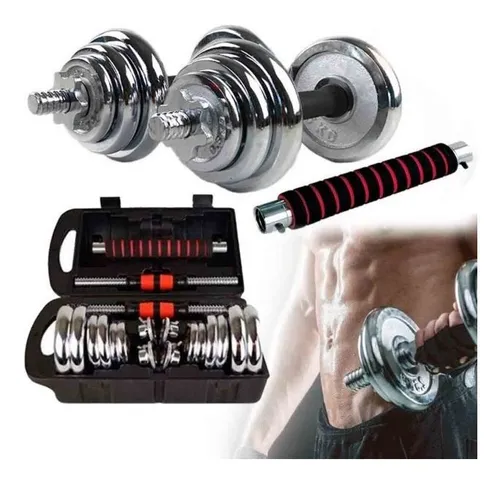 Set Mancuernas Ajustables 30 Kg Fierro Cromado Con Extensor