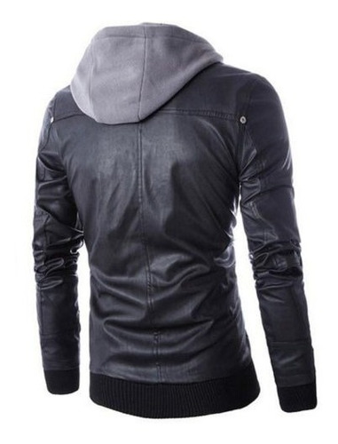 Chaqueta Negra Hombre Cuero Pu Motorcycle Style Biker Hoodie