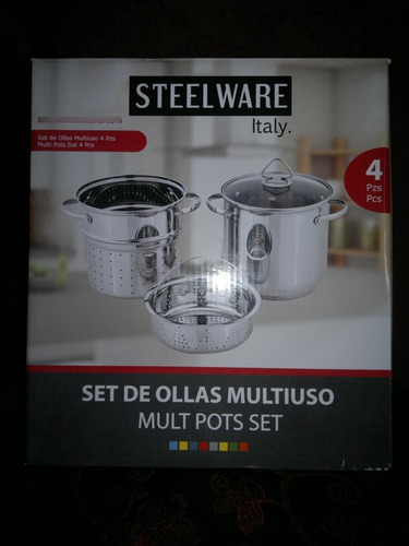 Olla Espaguetera Multiuso Steel Ware Italy 4 Piezas, Ac Inox