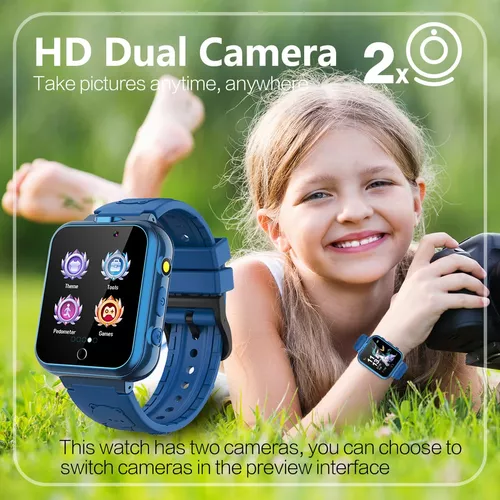 Reloj inteligente para niños, con 24 juegos de rompecabezas, cámaras  duales, podómetro, pantalla táctil HD de 1.54 pulgadas, reloj despertador  de