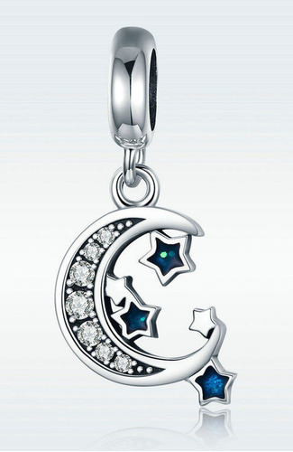 Dije Plata Para Pulseras Luna Estrellas S925 Genuino