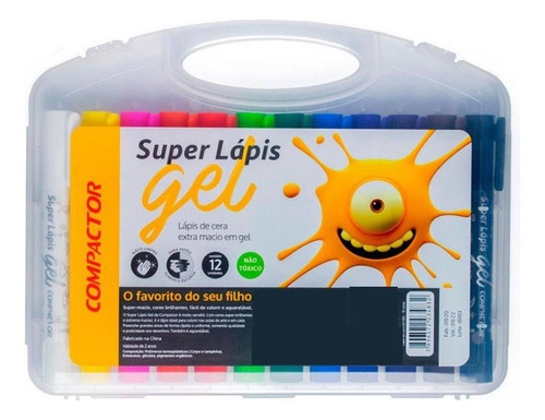 Super Lápis De Cera Gel Com 12 Cores Retrátil - Compactor