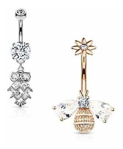 Aros - Dynamique 2pcs Variety Pack Belly Button Rings Of Cz 