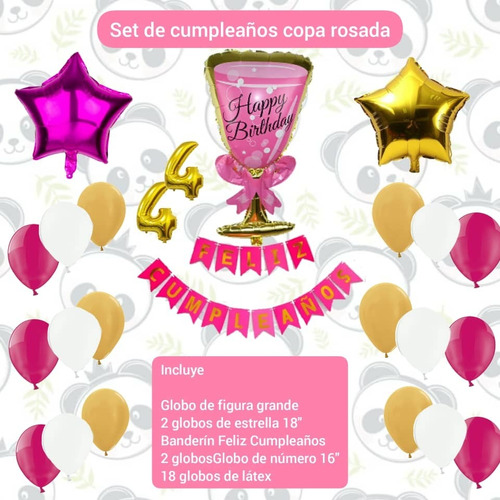 Combo Decoración Cumpleaños Globos Copa Dama Banderín 