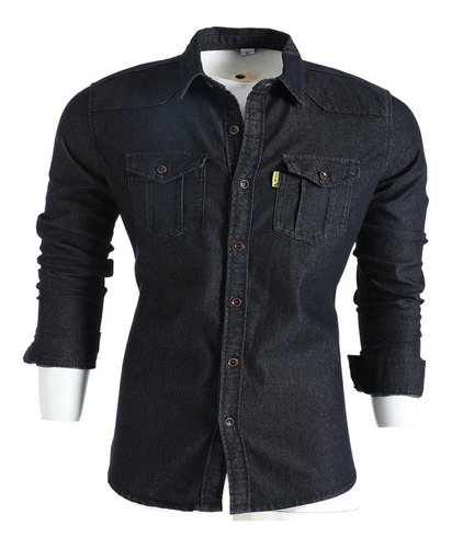 Camisa Vaquera Hombre Non Iron Casual Color Liso Manga Larga