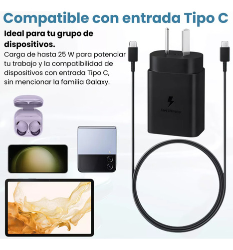 Cargador Original 25w + Cable Para Samsung A15 A25 A35 A55 Negro