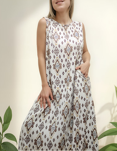 Tunica Maxi Vestido Con Bolsillos De Lino Modelos Exclusivos