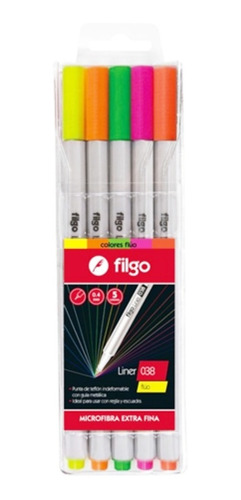 Estuche X 5 Microfibras Filgo 038 0,4mm Colores Fluo Neon