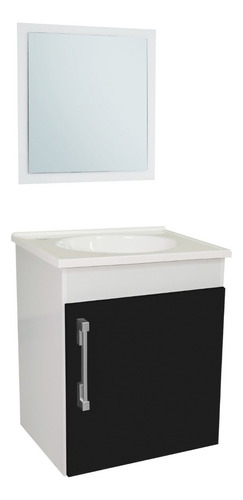 Kit Mueble Con Puerta Para Baño + Espejo + Bacha - Fit Bacha Blanco Mueble Blanco