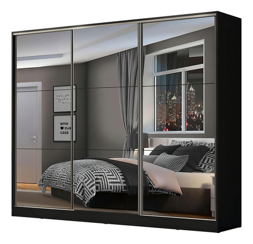 Ropero Closet Madesa Zurique 3 Puertas con Espejo Color Negro