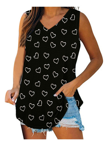. Camiseta Sin Mangas Con Cuello En V Y Estampado Moderno
