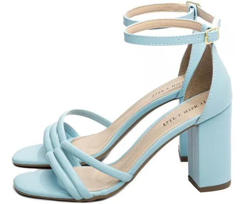 Sand lia Feminina Salto Alto Grosso Fecho De Fivela Azul