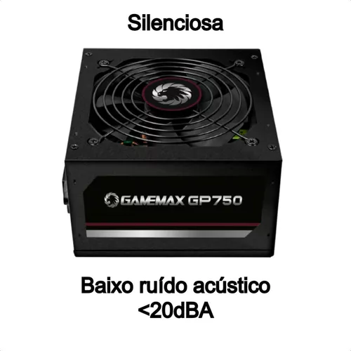 Fonte Gamer Gamemax GP750, 750W, PFC Ativo, 80 Plus Bronze, ATX 12V 2.3,  Bivolt, Silenciosa - Preta