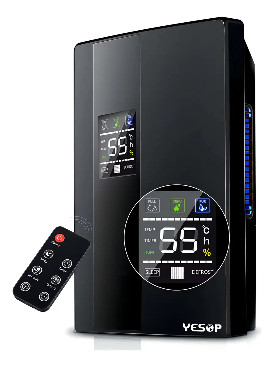 Desumidificador De Ar Ambiente Eletrico Antimofo 2000ml Portátil E Bivolt 110/220v Operação Controle Remota Preto Yesop